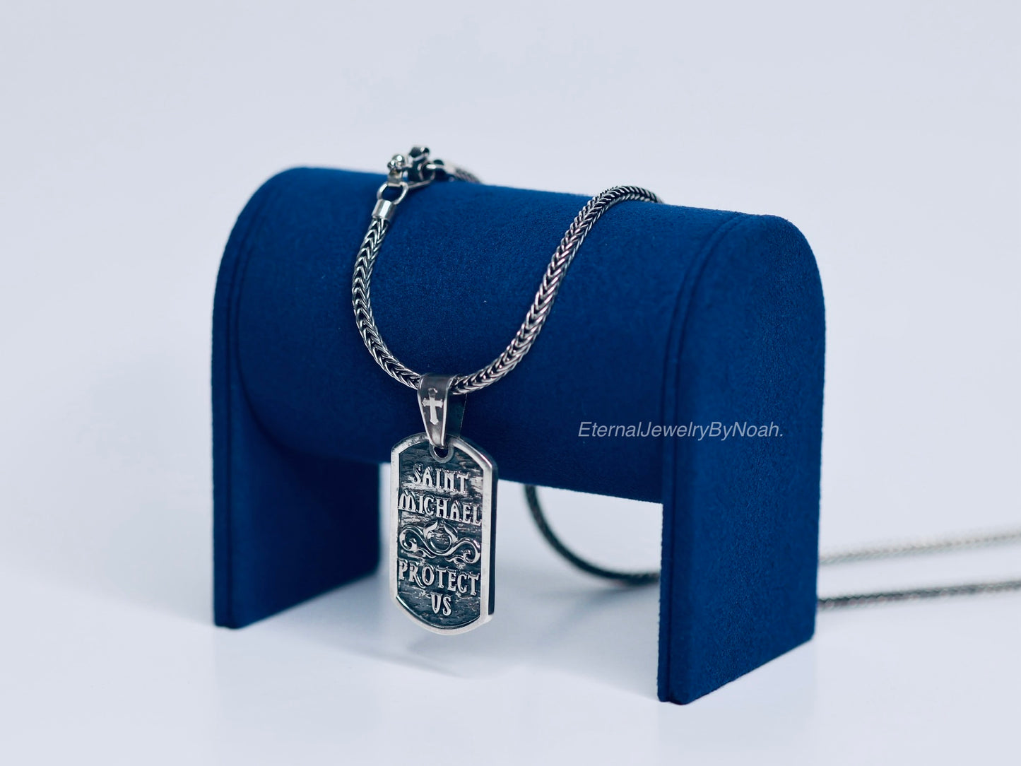 Square Spike Chain with Archangel Michael’s Plaque Pendant - Peruvian 950 Silver