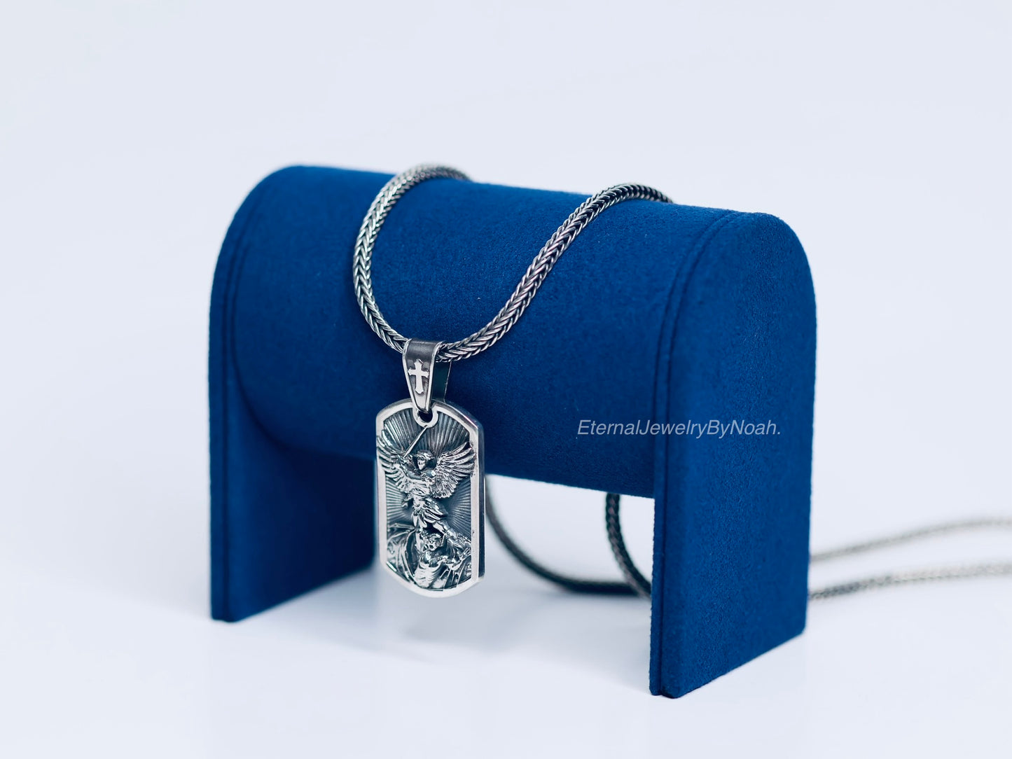Square Spike Chain with Archangel Michael’s Plaque Pendant - Peruvian 950 Silver