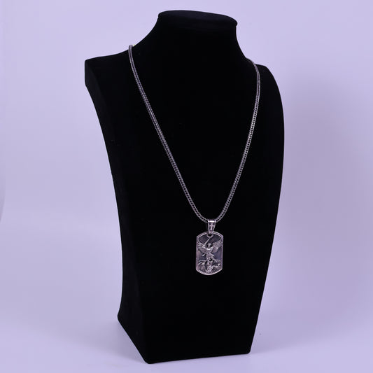 Square Spike Chain with Archangel Michael’s Plaque Pendant - Peruvian 950 Silver