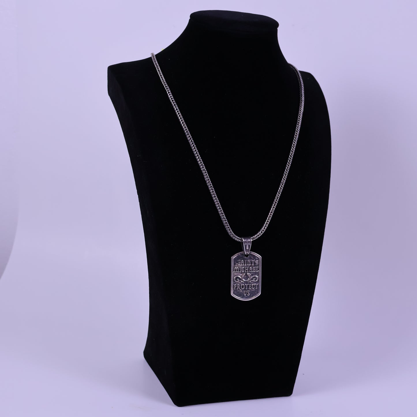 Square Spike Chain with Archangel Michael’s Plaque Pendant - Peruvian 950 Silver