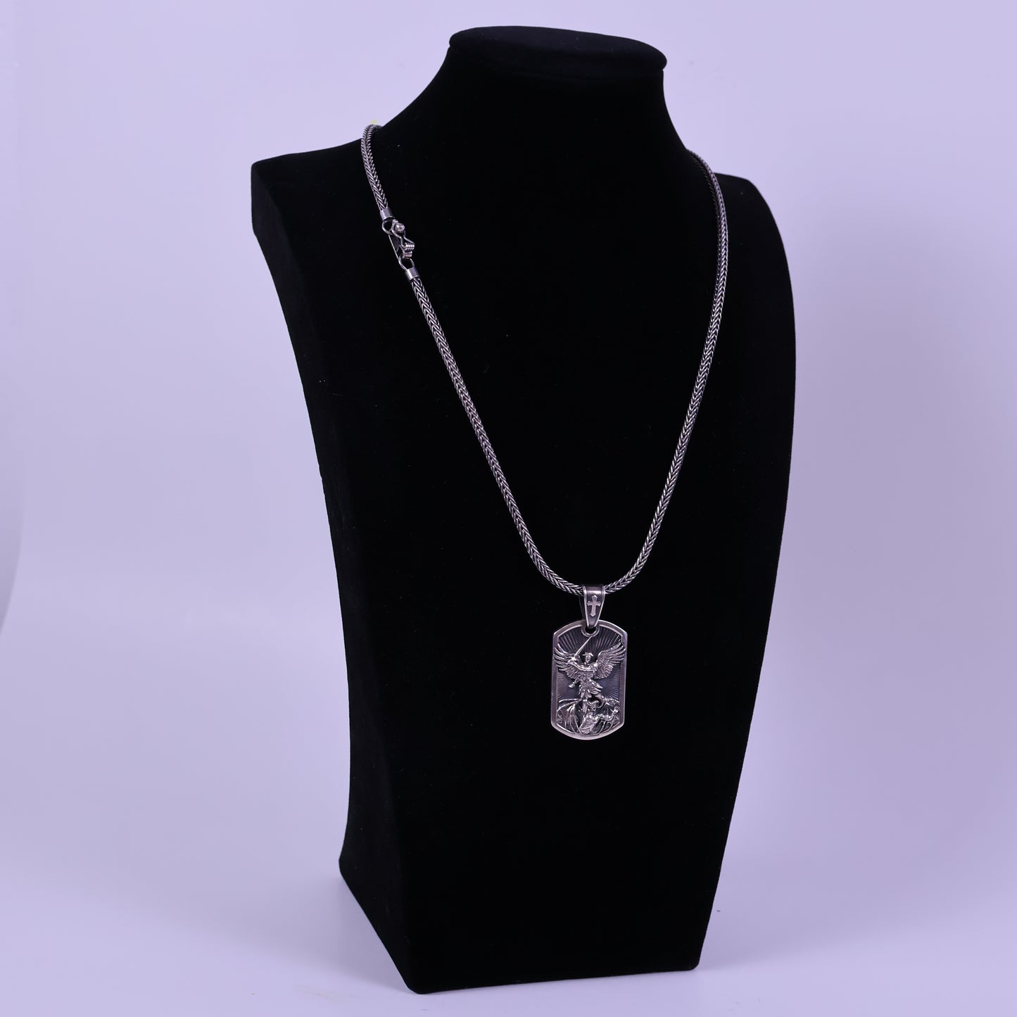 Square Spike Chain with Archangel Michael’s Plaque Pendant - Peruvian 950 Silver