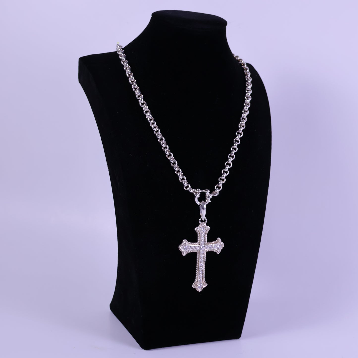 Cross Pendant with Zirconias (Only pendant) - Peruvian 950 Silver