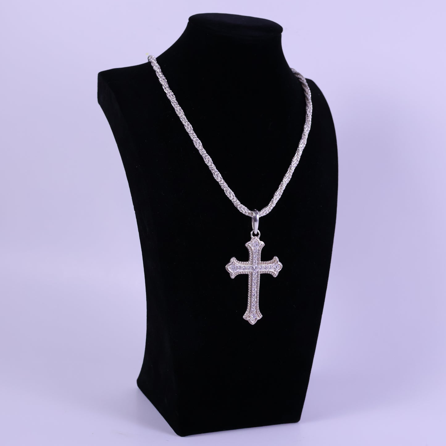 Cross Pendant with Zirconias (Only pendant) - Peruvian 950 Silver